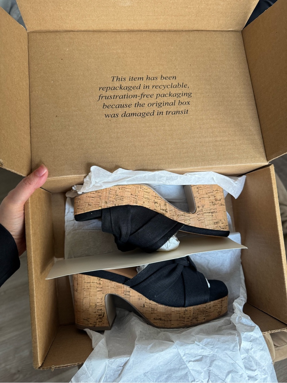 Yellow Box Black Knotted Cork Platform Sandals